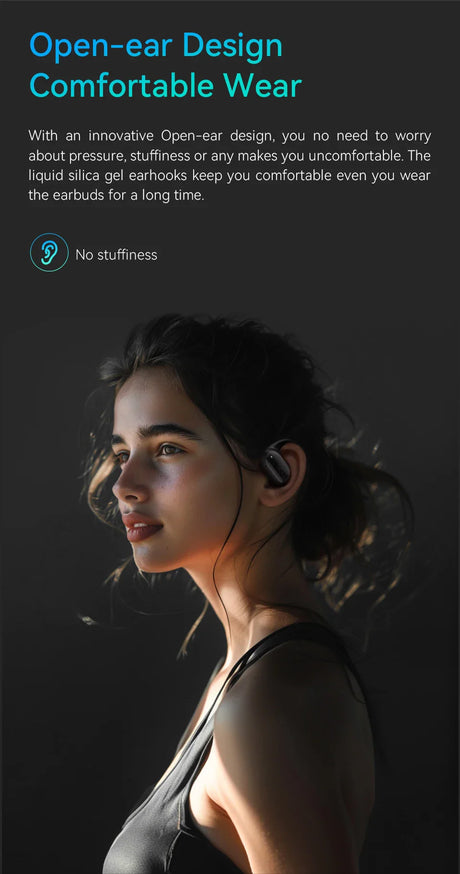 Wireless earbuds with an open-ear design for comfortable wear.