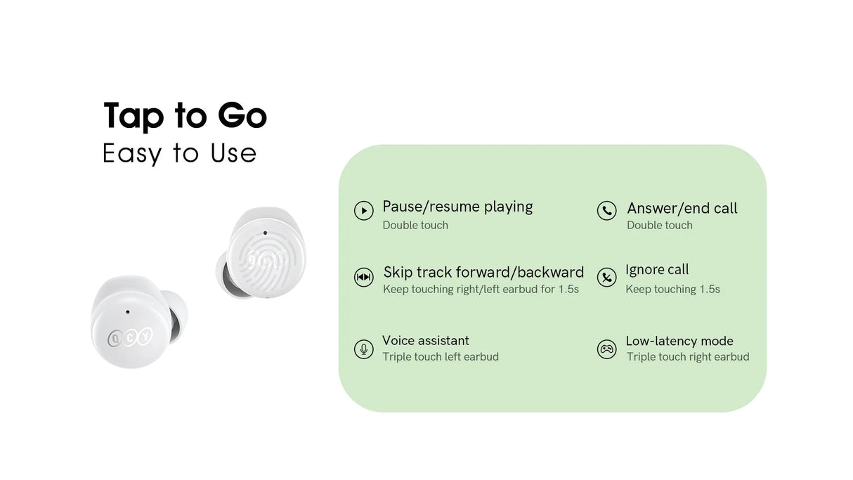 Wireless earbuds with touch controls.