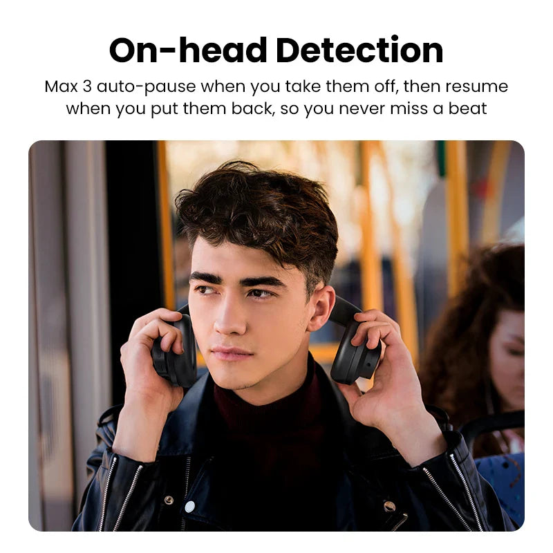 Wireless headphones with auto-pause feature.