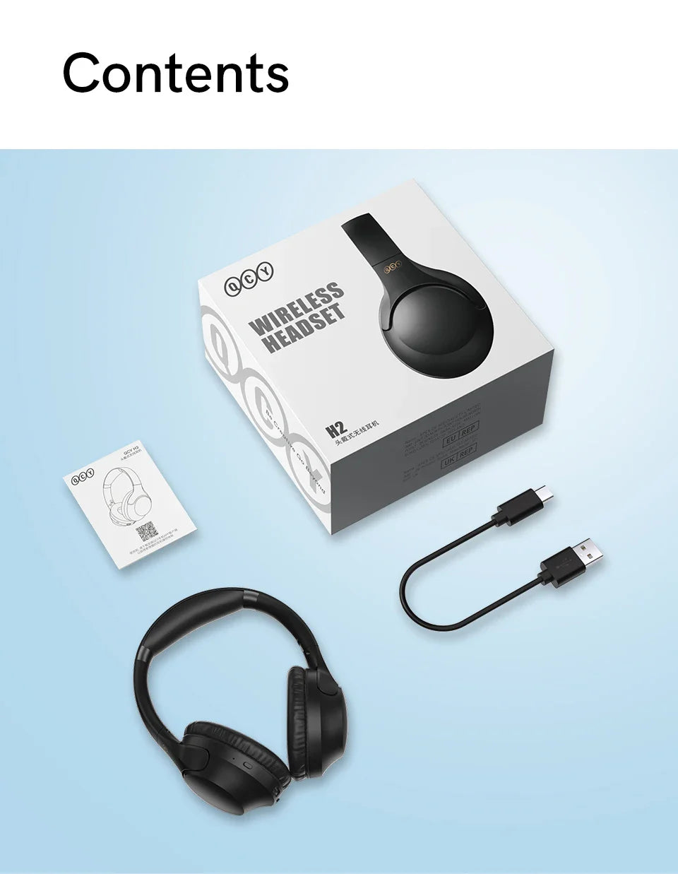 Wireless headset with accessories.