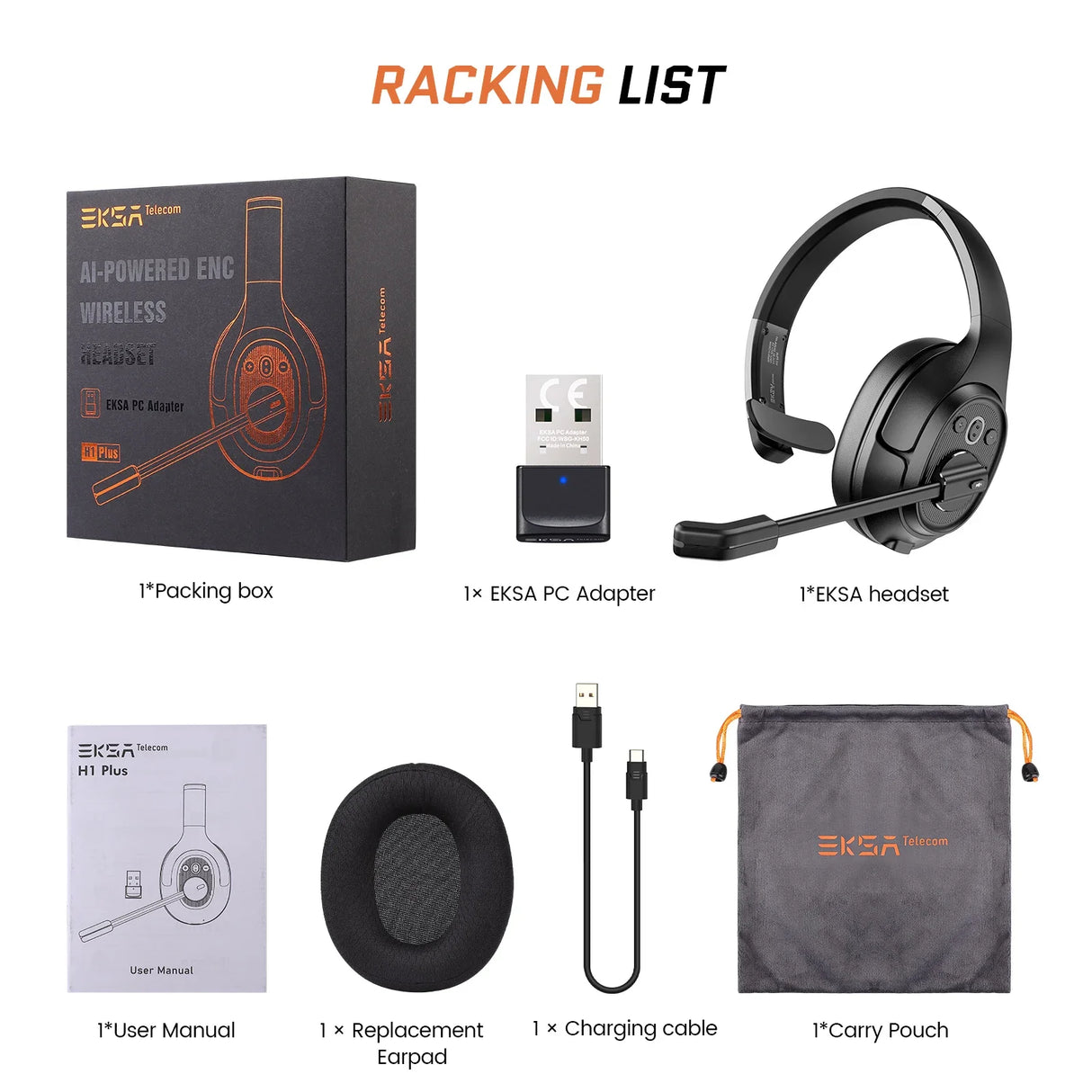 Wireless gaming headset with its packaging and included accessories.