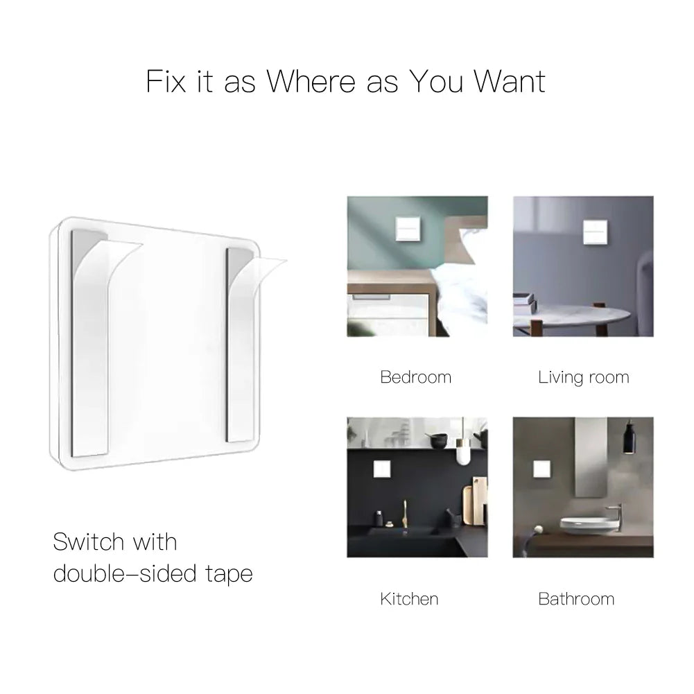 Wireless light switch with double-sided tape.