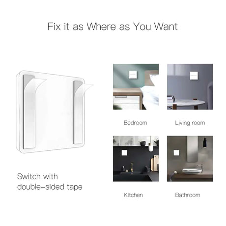 Wireless light switch with double-sided tape.