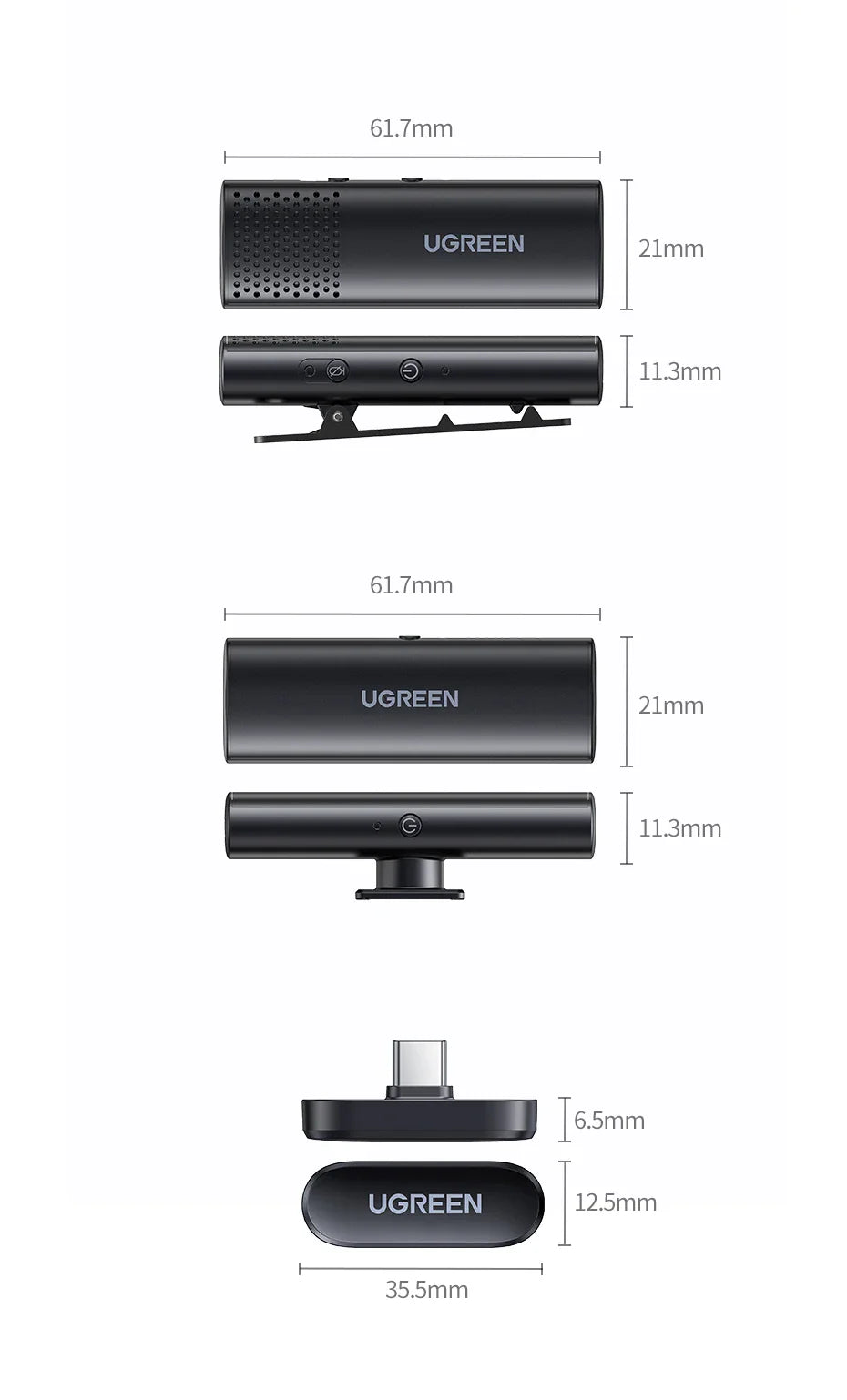 Wireless microphone system dimensions.
