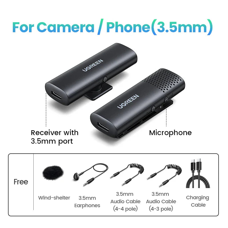 Wireless microphone set with accessories.