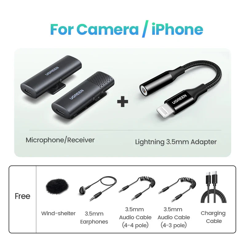 Wireless microphone set with accessories.
