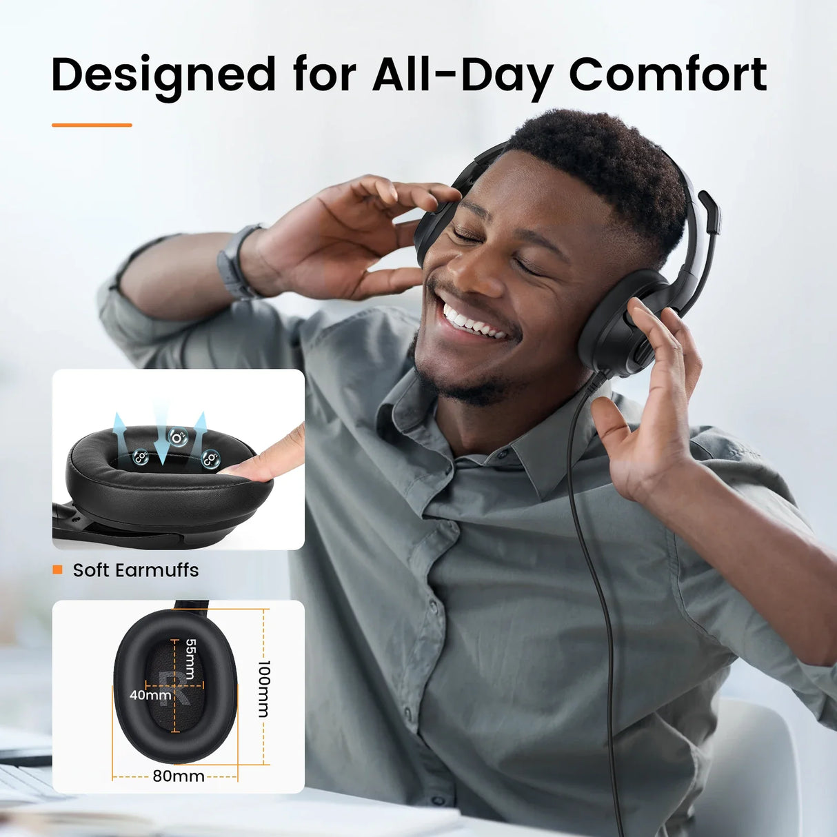 Wireless over-ear headphones with soft earmuffs designed for comfort.