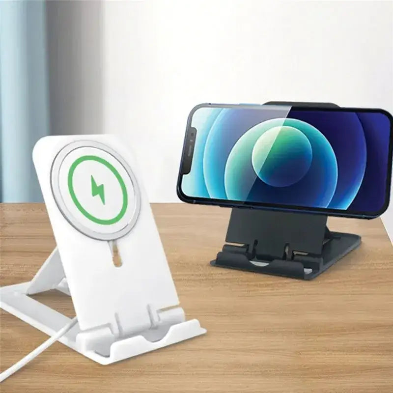 The wireless charging station is on a table