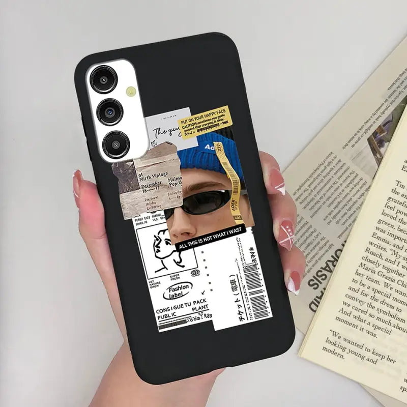 a woman holding a phone case with a photo of her face