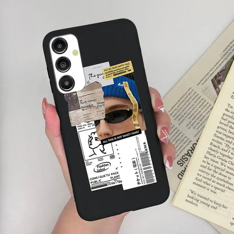 a woman holding a phone case with a photo of her face