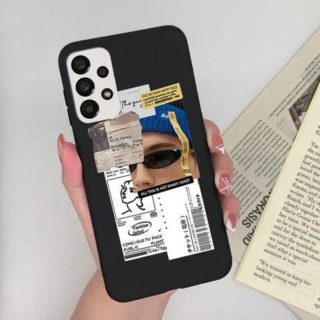 someone holding a phone case with a picture of a woman wearing sunglasses