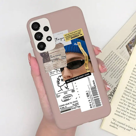 a woman holding a phone case with a photo of her face