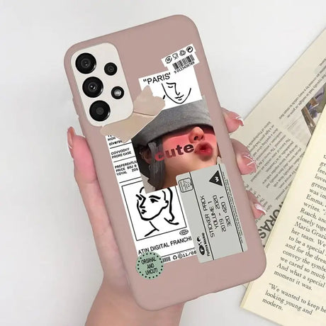 a woman holding a phone case with a photo of her face