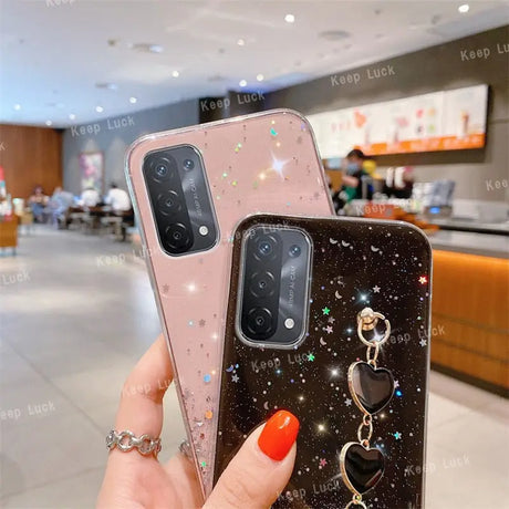 a woman holding a phone case with a phone holder
