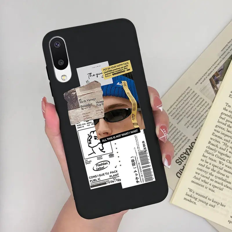 a woman holding a phone case with a photo of her face