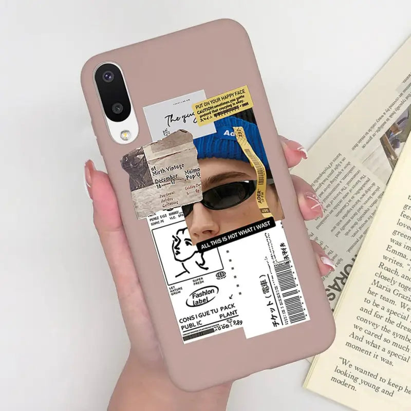 a woman holding a phone case with a photo of her face