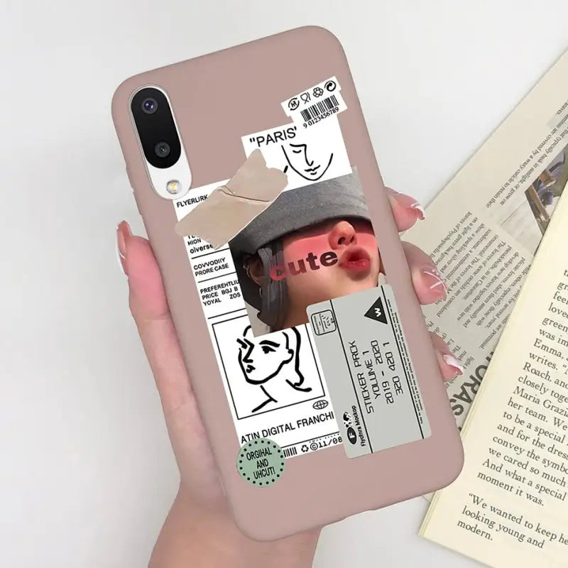 a woman holding a phone case with a photo of her face
