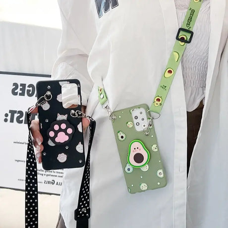 a woman wearing a white coat and holding a cell case