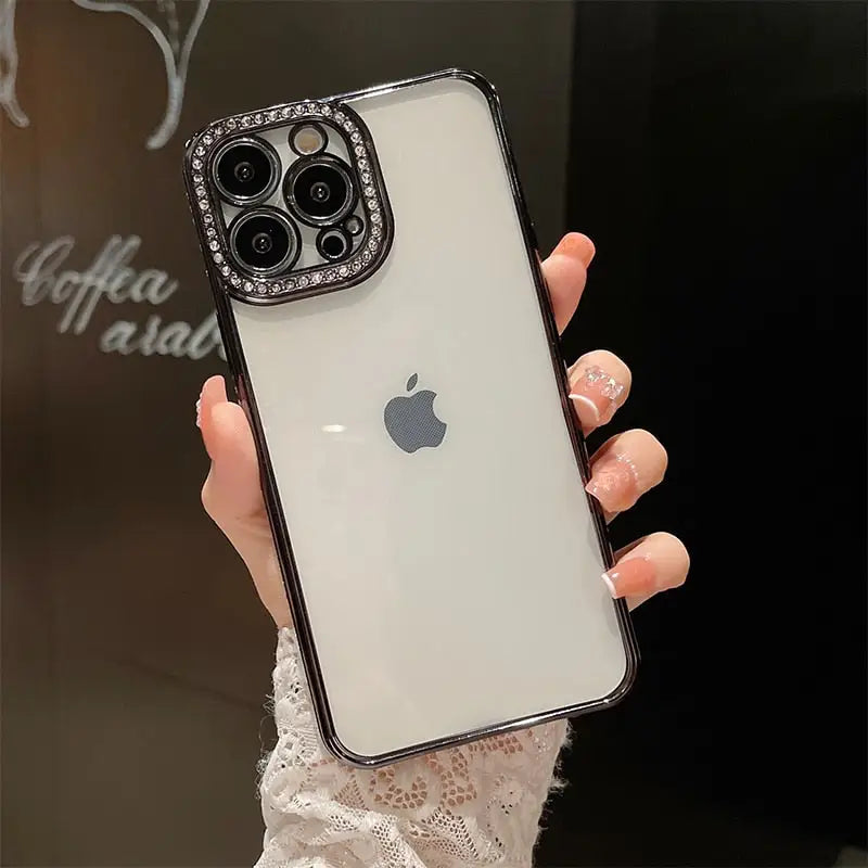 a woman holding a white iphone case