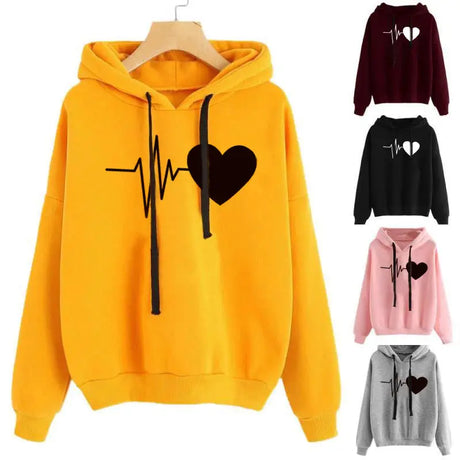 women’s hoodie sweatshirt with heart and heartbeat