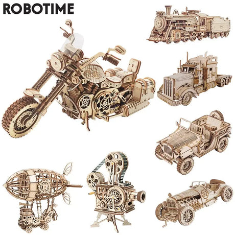 a set of wooden puzzles with different types of vehicles
