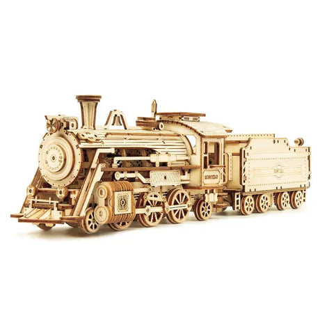 a wooden model of a train