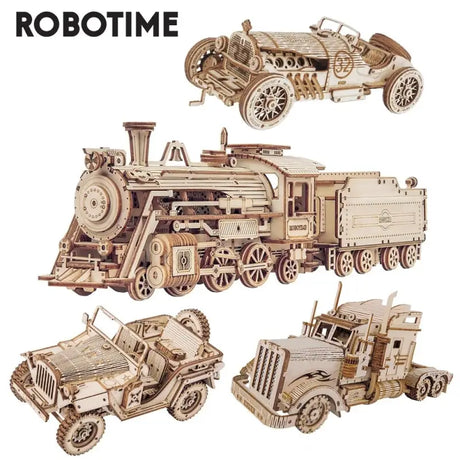a wooden model of a truck and a car