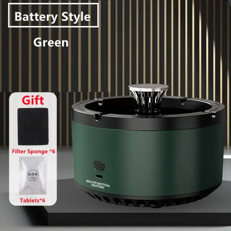 a green electric water fountain with a black and white background