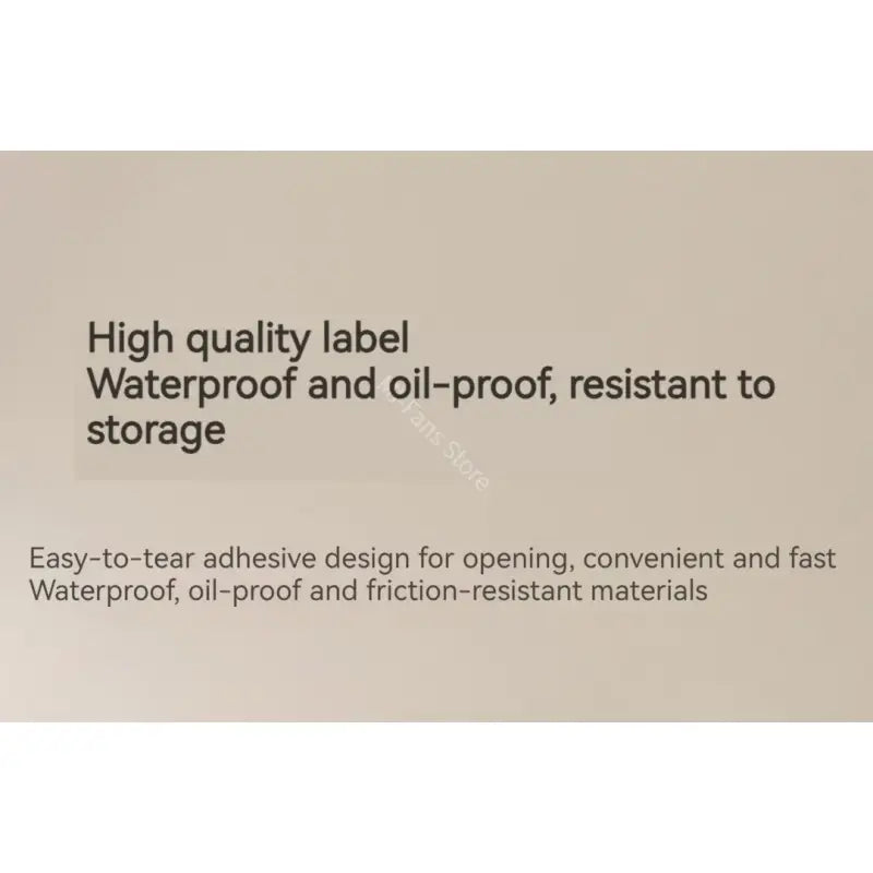 a white sign with a black and white image of a waterproof and oil - proof