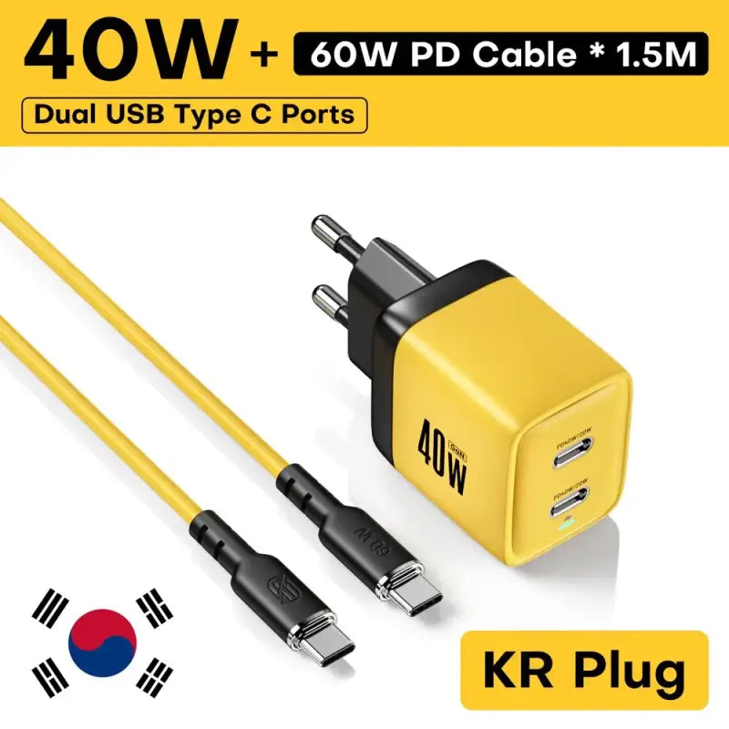 A yellow and black usb type c cable with a usb cable attached
