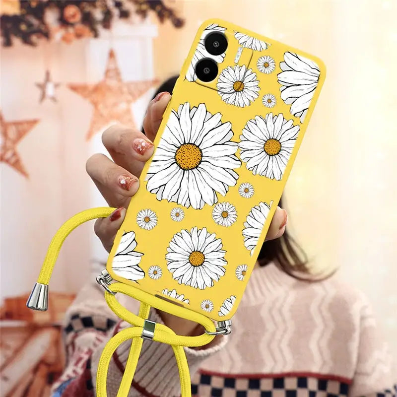 yellow daisy phone case with yellow cord