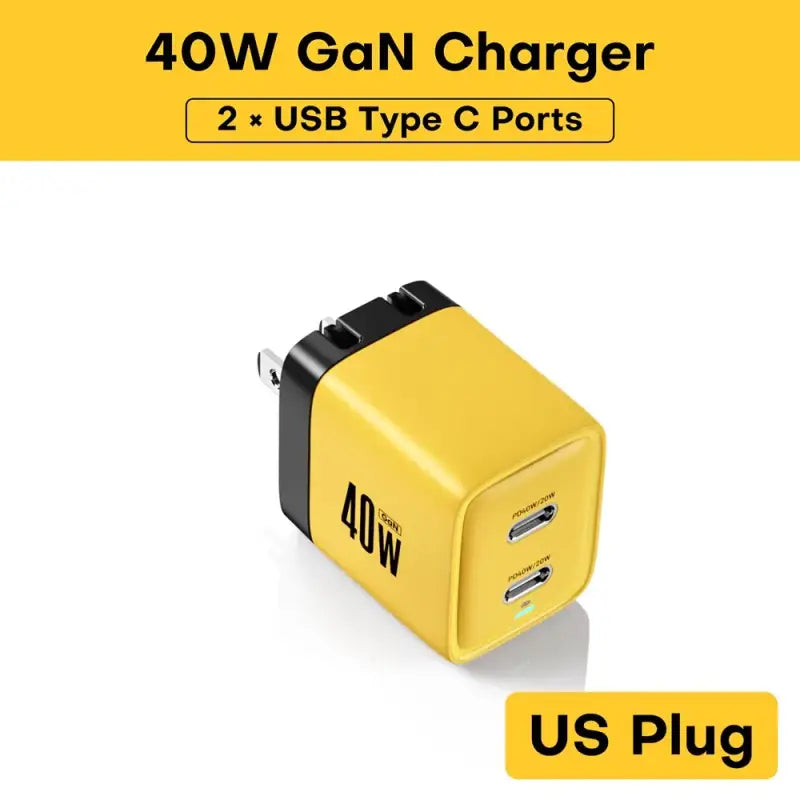 A yellow power adapt plug with the words 4v - charger