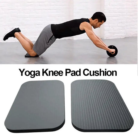 a man doing a yoga knee pad cushion with a dumb ball