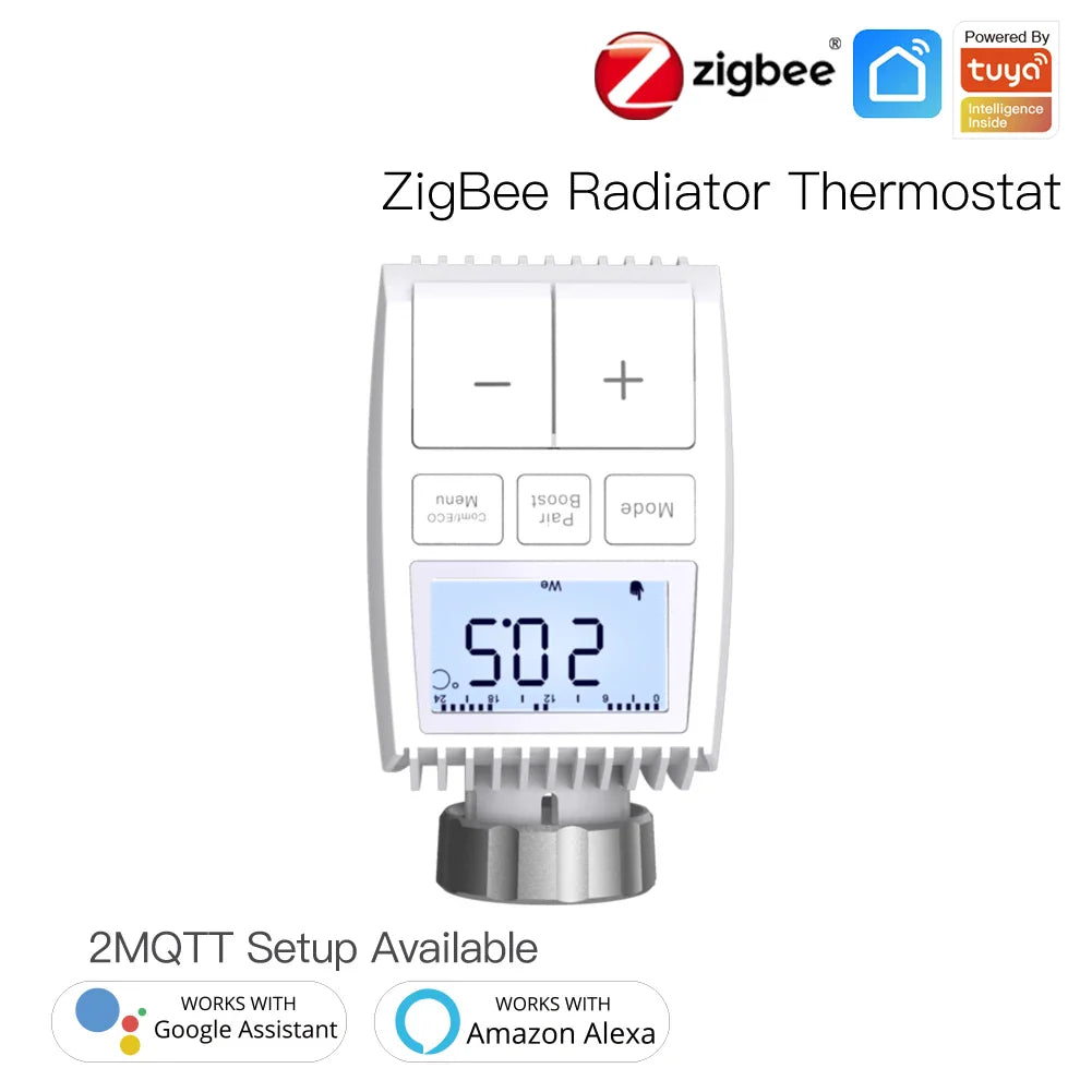 Zigbee radiator thermostat with digital display.