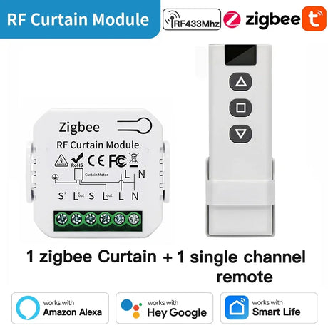 Zigbee RF curtain module with remote.