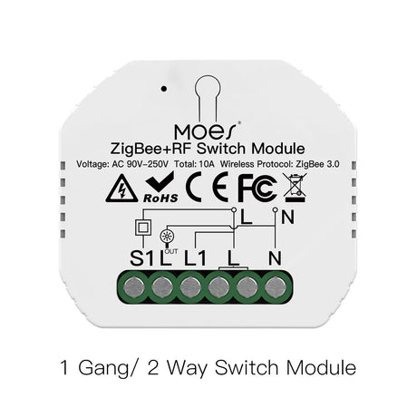 ZigBee+RF switch module with wiring diagram.