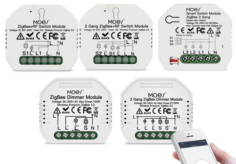 Zigbee smart switch and dimmer modules.