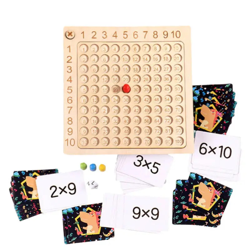 a wooden counting game with numbers and a wooden board