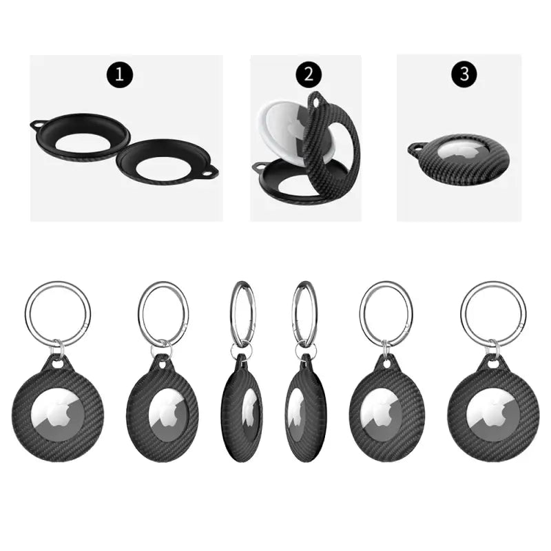 a set of four different keychais with different shapes