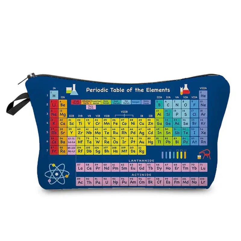 a blue periodic bag with the periodic elements on it