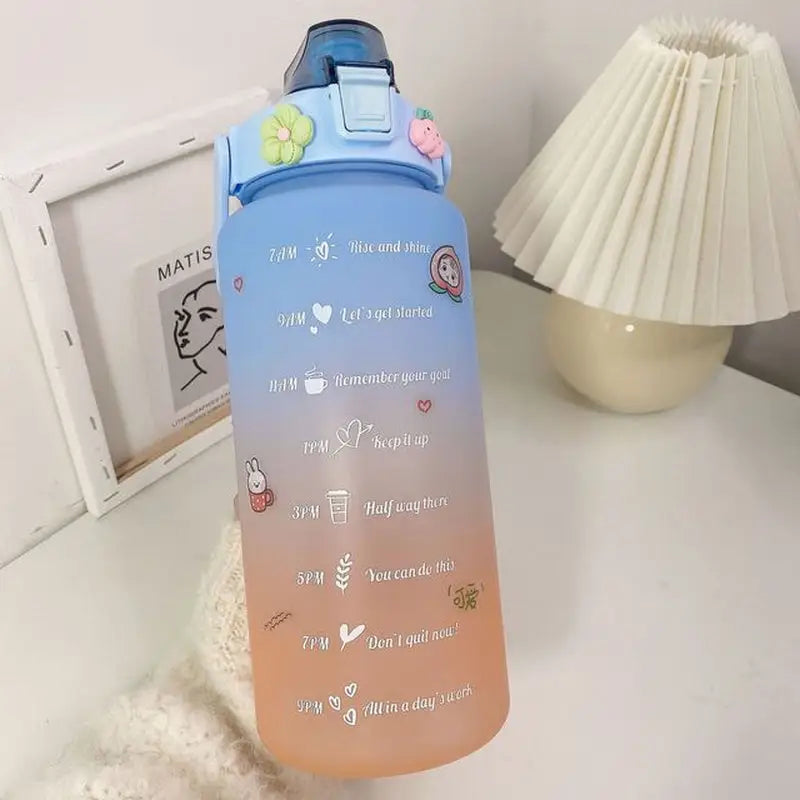 a water bottle with a message on it