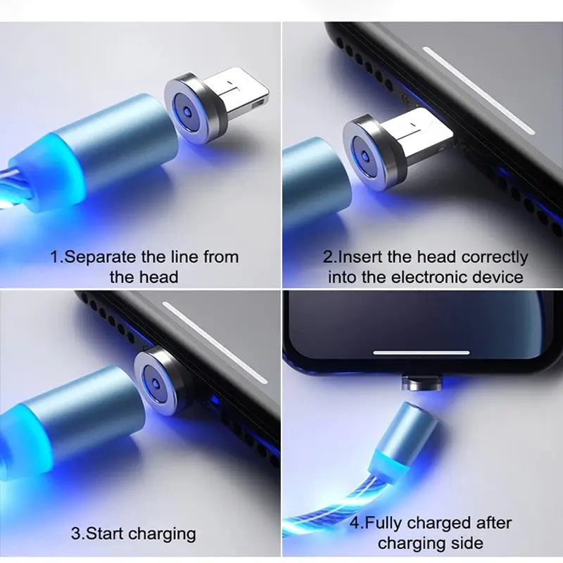 a blue light is being used to charge an iphone
