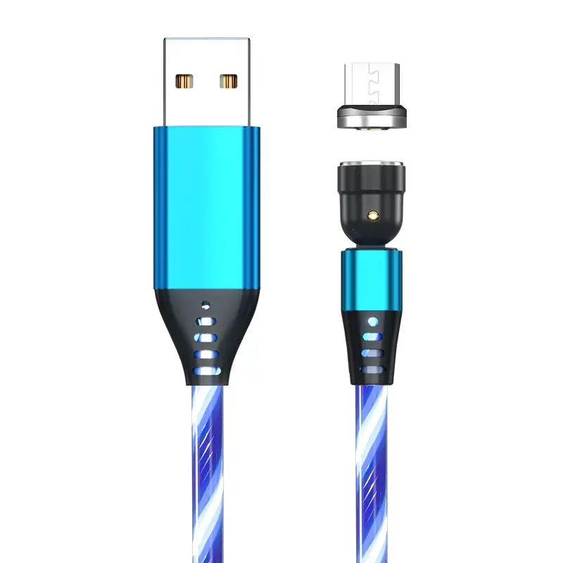 a close up of a blue and black cable connected to a phone