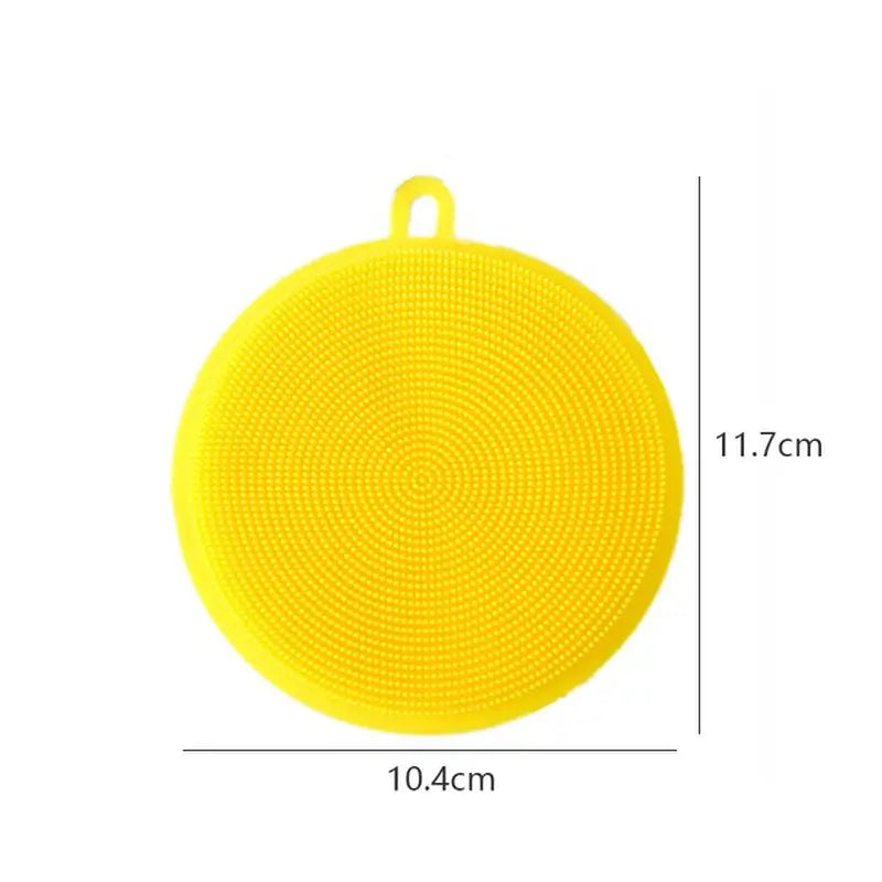 a yellow plastic round dish dish with a hole