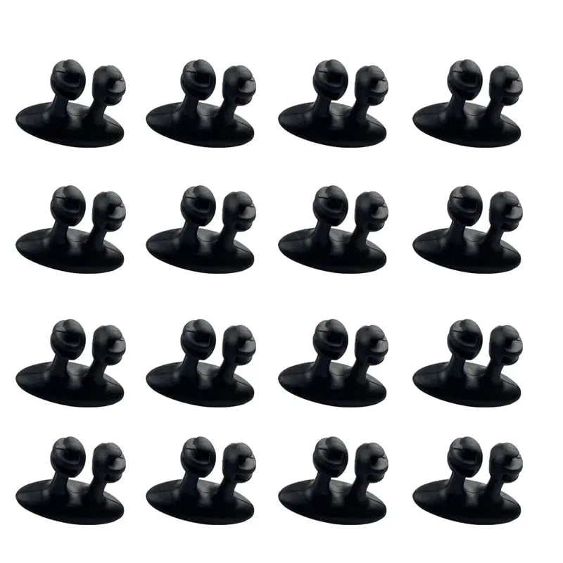 a set of black rubber duck heads
