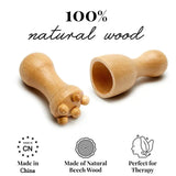 a close up of two wooden toys with the words 100 % natural wood