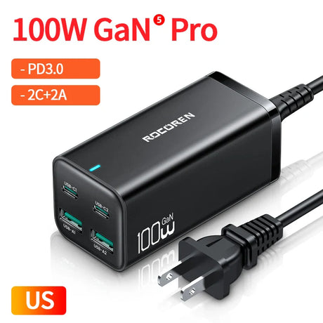 100W GaN Pro charger with multiple USB ports and PD3.0 capability.