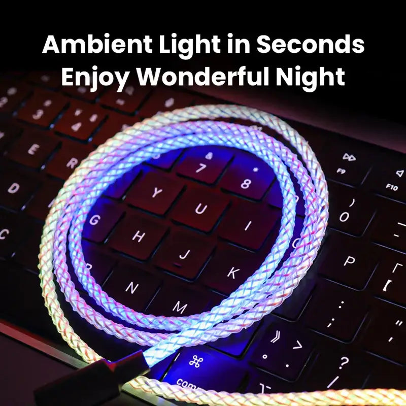 a computer keyboard with a glowing rope on it