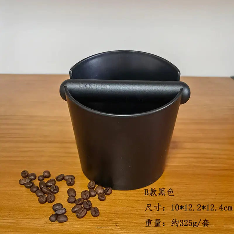 a cup with coffee beans on a table