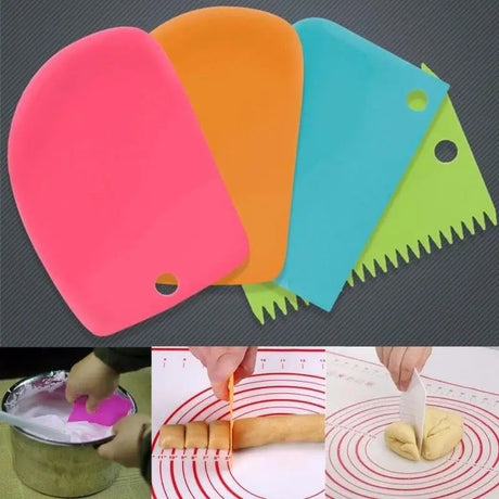 several different images of a person making dough with a spatula
